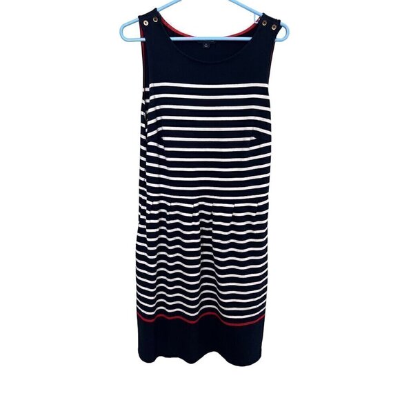 Tommy Hilfiger Navy & White Striped Sleeveless Dress Size 10 vacation resort coa - Picture 1 of 8